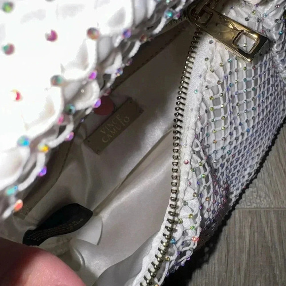 Vince Camuto Damsa Crystal Mesh Mini Shoulder Bag Beaded White Bridal - Picture 7 of 11